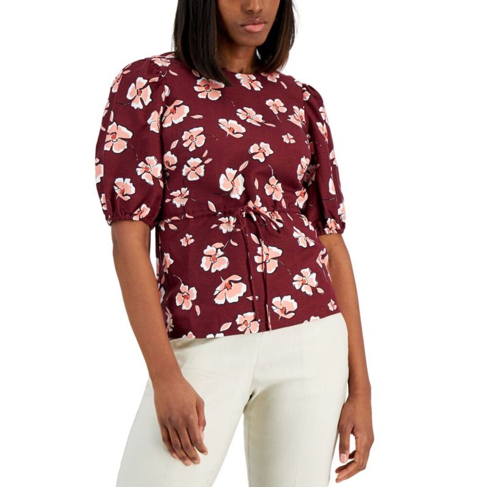 Alfani Tie Waist Puff Sleeve Top
